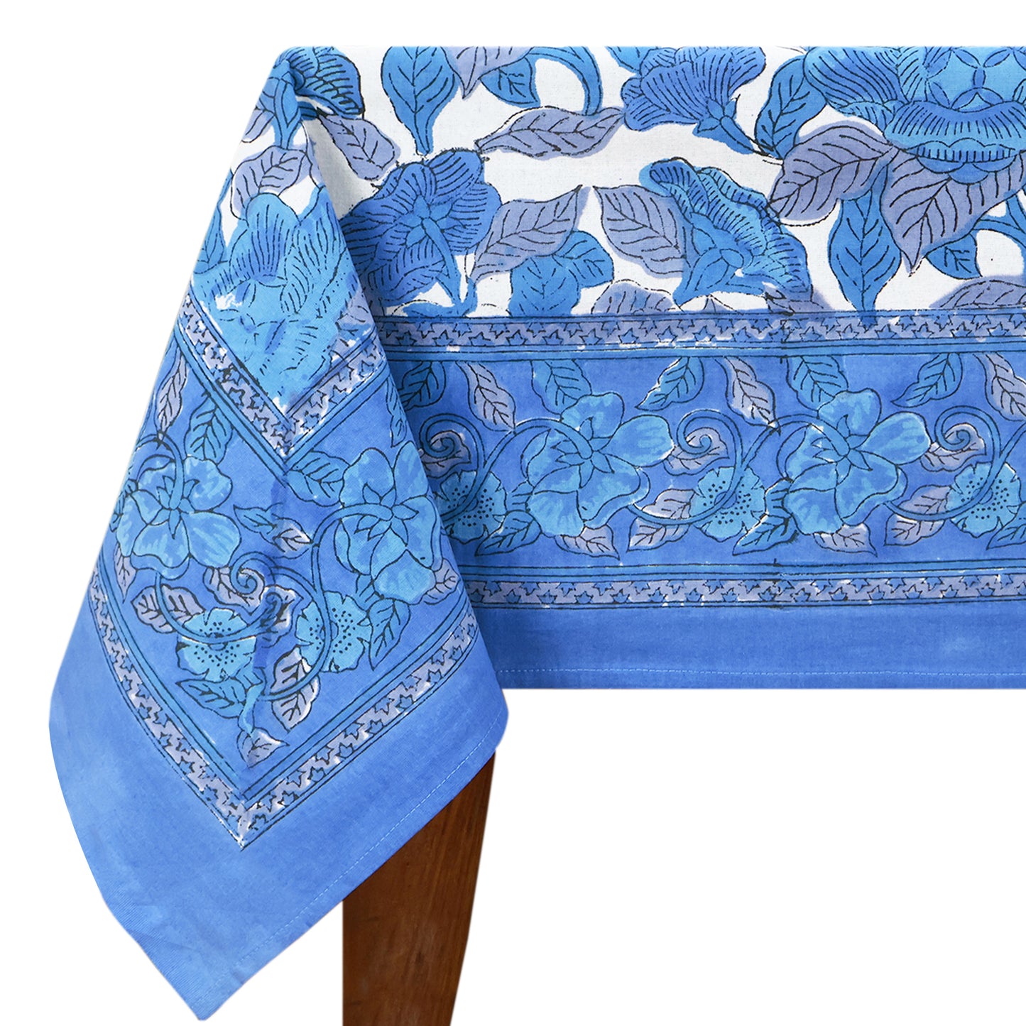 Blue Indian Hand Block Floral Printed Cotton Tablecloth - My Store