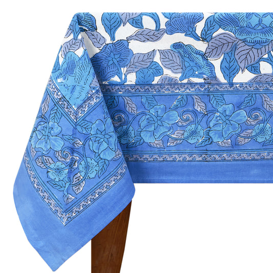 Blue Indian Hand Block Floral Printed Cotton Tablecloth - My Store