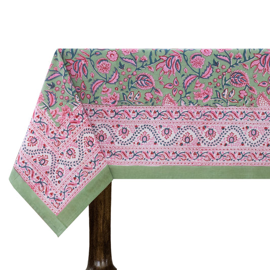 handmade tablecloth, green and pink tablecloth, block printed table cover, cotton table cover, premium cotton tablecloth, floral tablecloth, indian tablecloth, Jaipuri tablecloth, green and pink table linens, boho home decor, table cover for dinning table cover, rectangle table cover, table cloth for dinning decor, custom table cloth,  washable table cloth, outdoor tablecloth, indoor tablecloth, gifts for fathers day