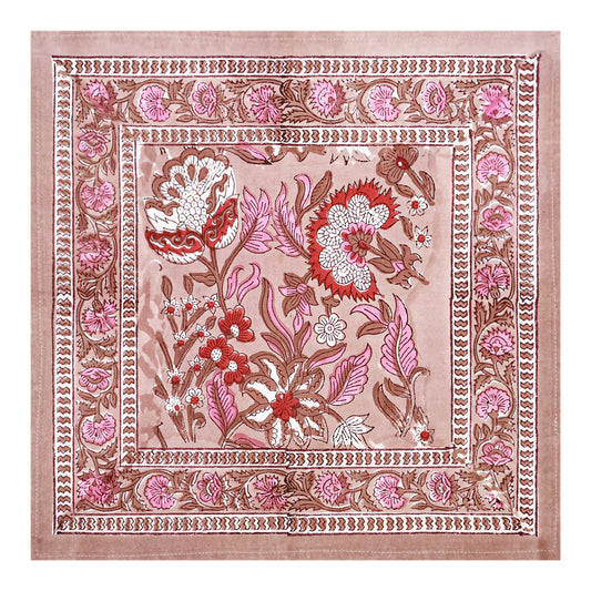 Pink and Brown Hand Block Printed Cotton Napkins Set Of 4 - My Store