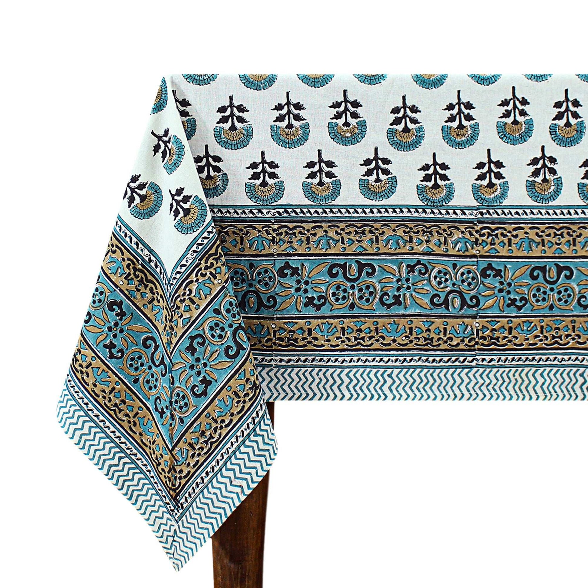 Cotton Block Printed Rectangle Tablecloth For Decoration - My Store