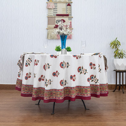 Floral Handmade Block Printed Cotton Tablecloth - My Store