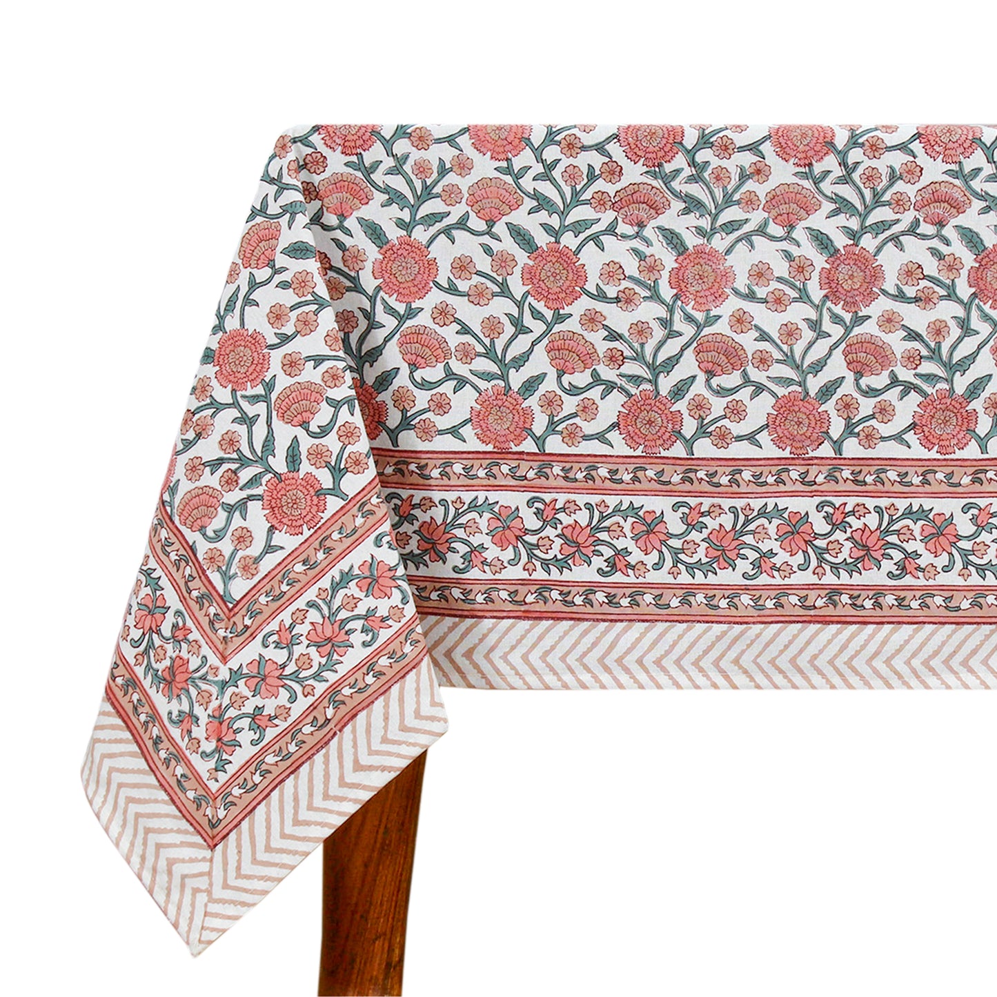Block Printed Pink and White Table Cover For Dinning Decor - My Store