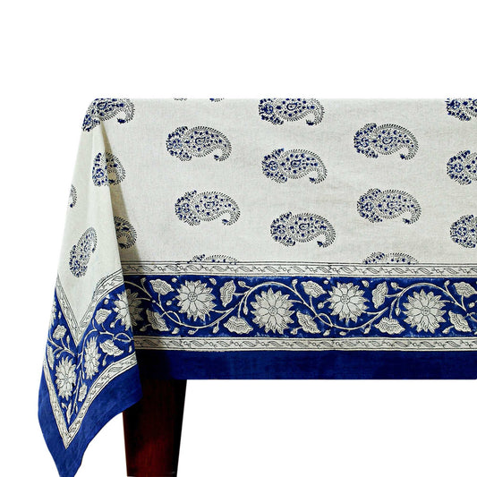Blue & White Hand Block Printed Tablecloth - Dinner Table Linen - My Store