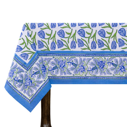 Indian Handmade Block Printed Cotton Purple and Green Rectangle Tablecloth - My Store