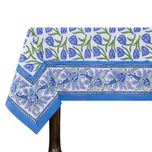 Indian Handmade Block Printed Cotton Purple and Green Rectangle Tablecloth - My Store