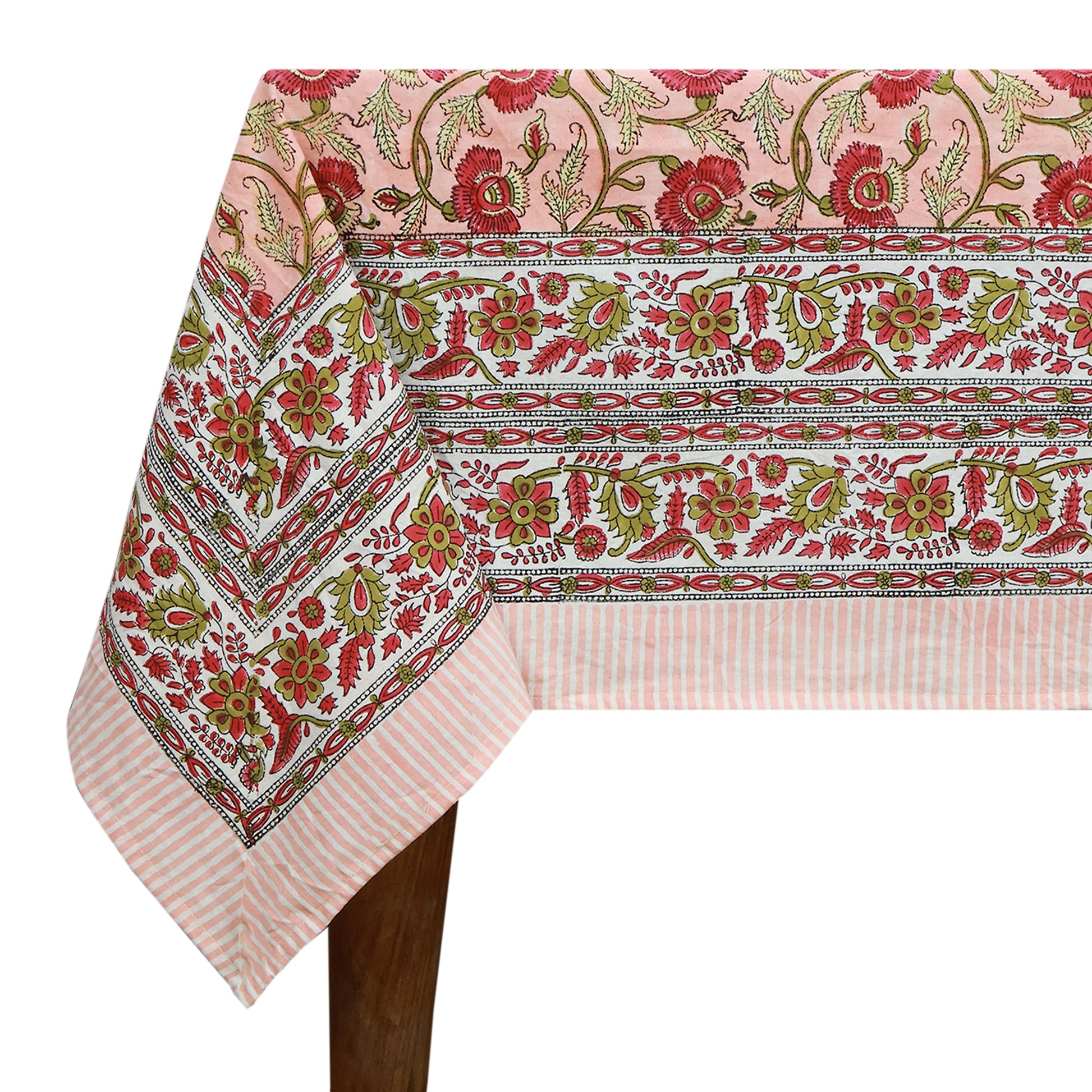 Floral Orange Block Printed Cotton Tablecloth For Rectangle Dinning Table - My Store