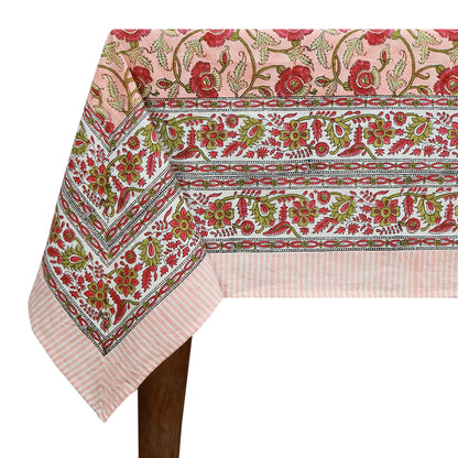 Floral Orange Block Printed Cotton Tablecloth For Rectangle Dinning Table - My Store