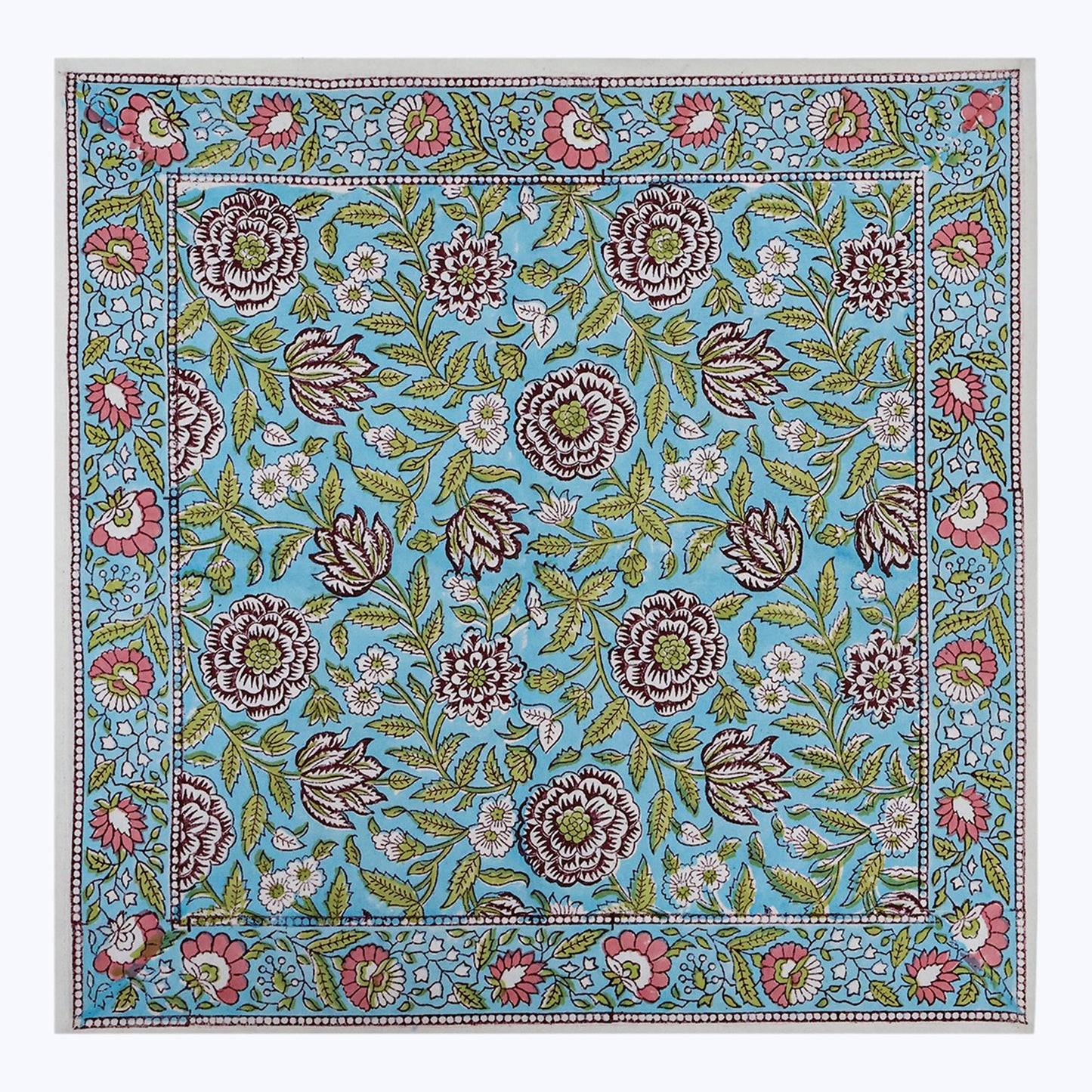 Green With Red Handmade Block Printed Cotton Napkins Set Of 4 - My Store