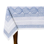 Artisan Block Print Cotton Tablecloth, Blue and Gray Indian Rectangle Dining Cover
