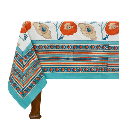 Indian Handmade Block Printed Cotton green and pink Rectangle Tablecloth - My Store