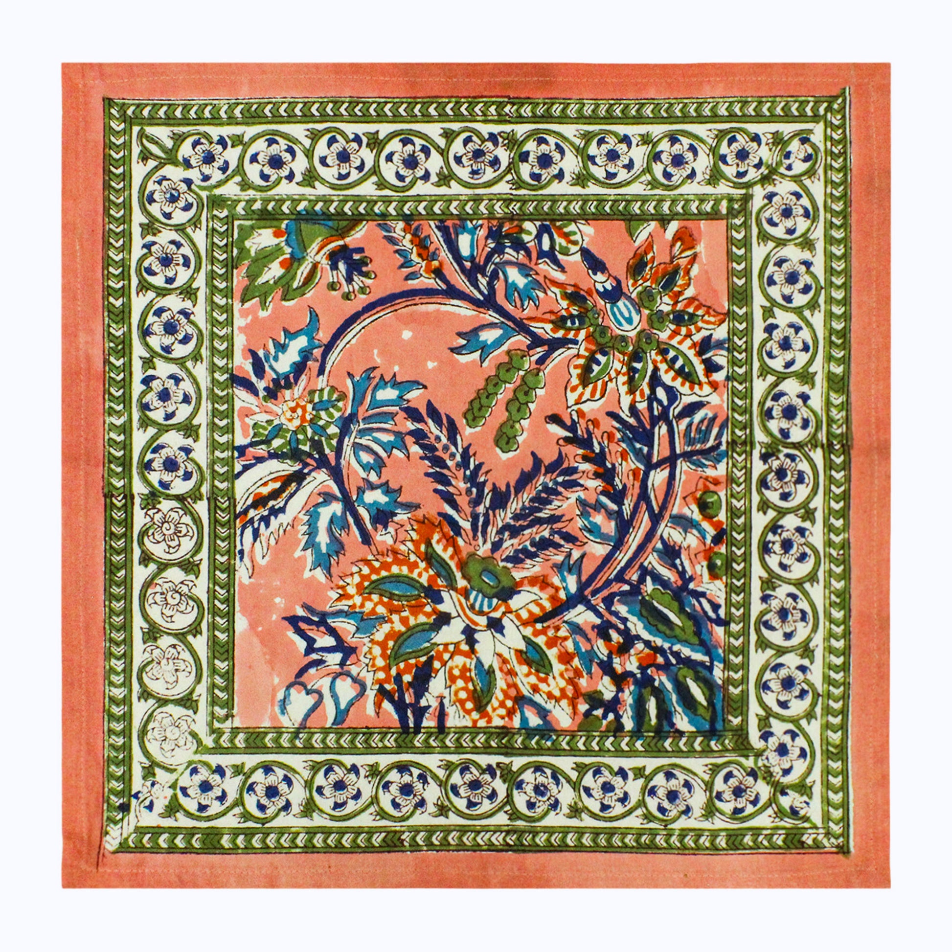 Orange and Green Block Printed Set Of 4 Napkins - My Store