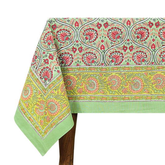 Indian Hand Block Printed Red and Green Rectangle Tablecloth - My Store