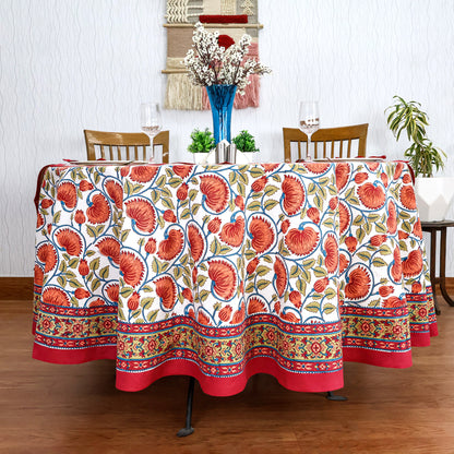 Floral Handmade Block Printed Cotton Round Tablecloth - My Store