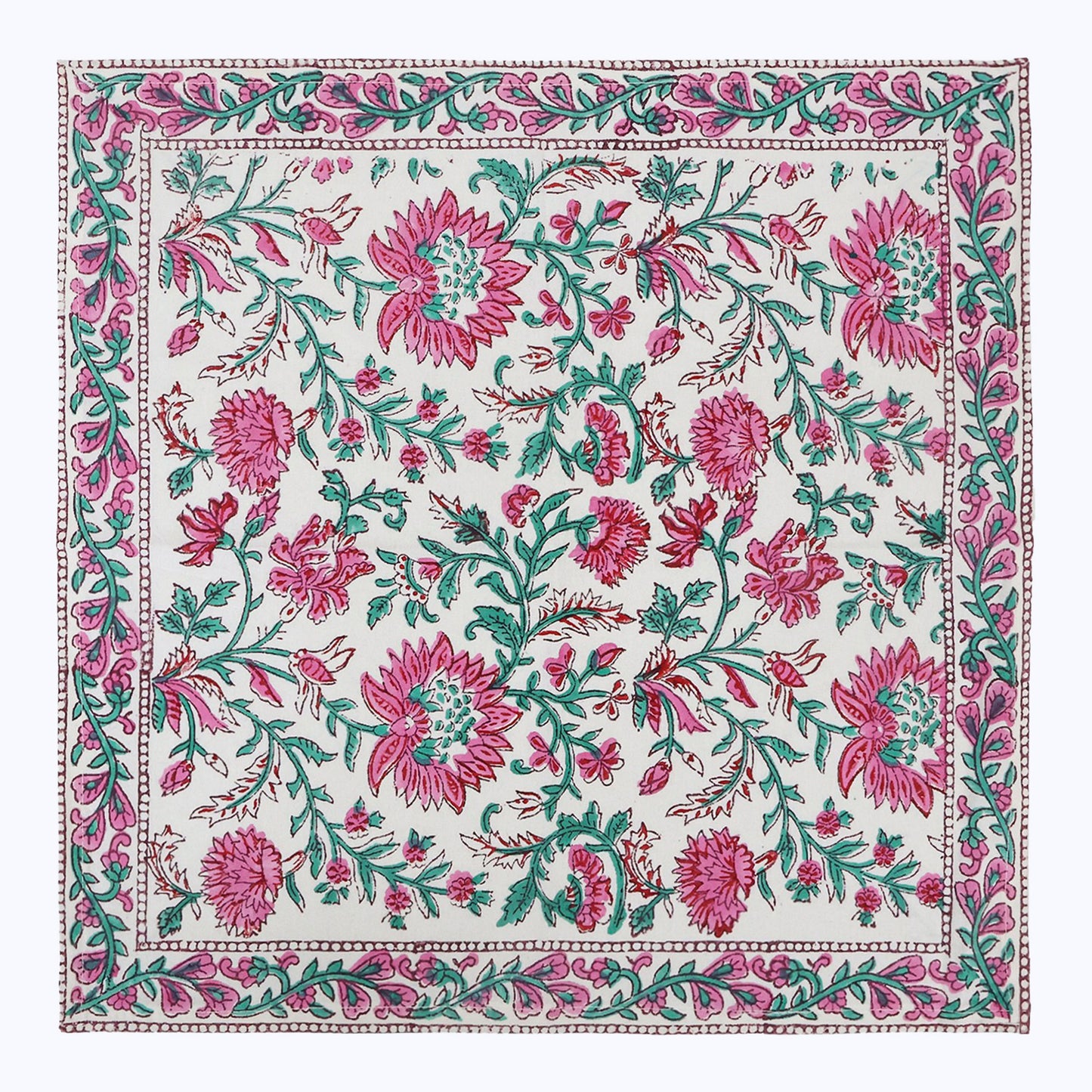 Pink and Green Hand Block Print Cotton Napkins Set Of 4 Pieces - My Store