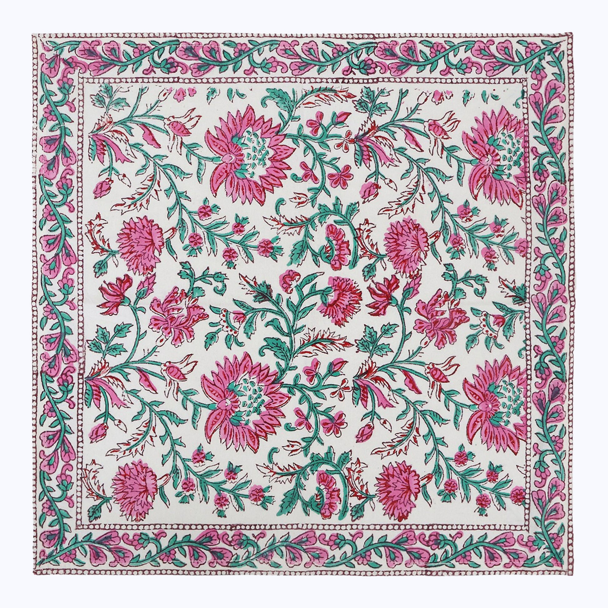 Pink and Green Hand Block Print Cotton Napkins Set Of 4 Pieces - My Store