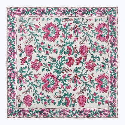 Pink and Green Hand Block Print Cotton Napkins Set Of 4 Pieces - My Store