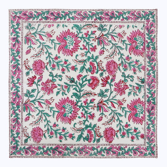 Pink and Green Hand Block Print Cotton Napkins Set Of 4 Pieces - My Store