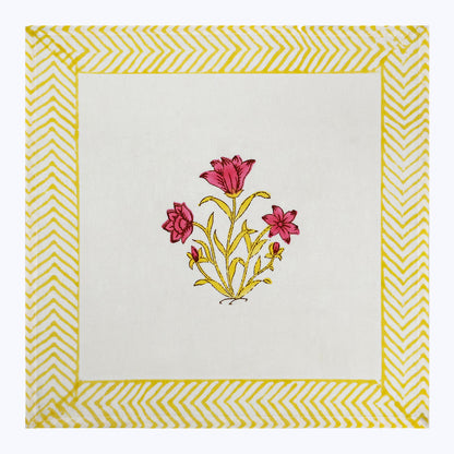 Yellow and Red Hand Block Printed Cotton Napkins Set Of 4 - My Store