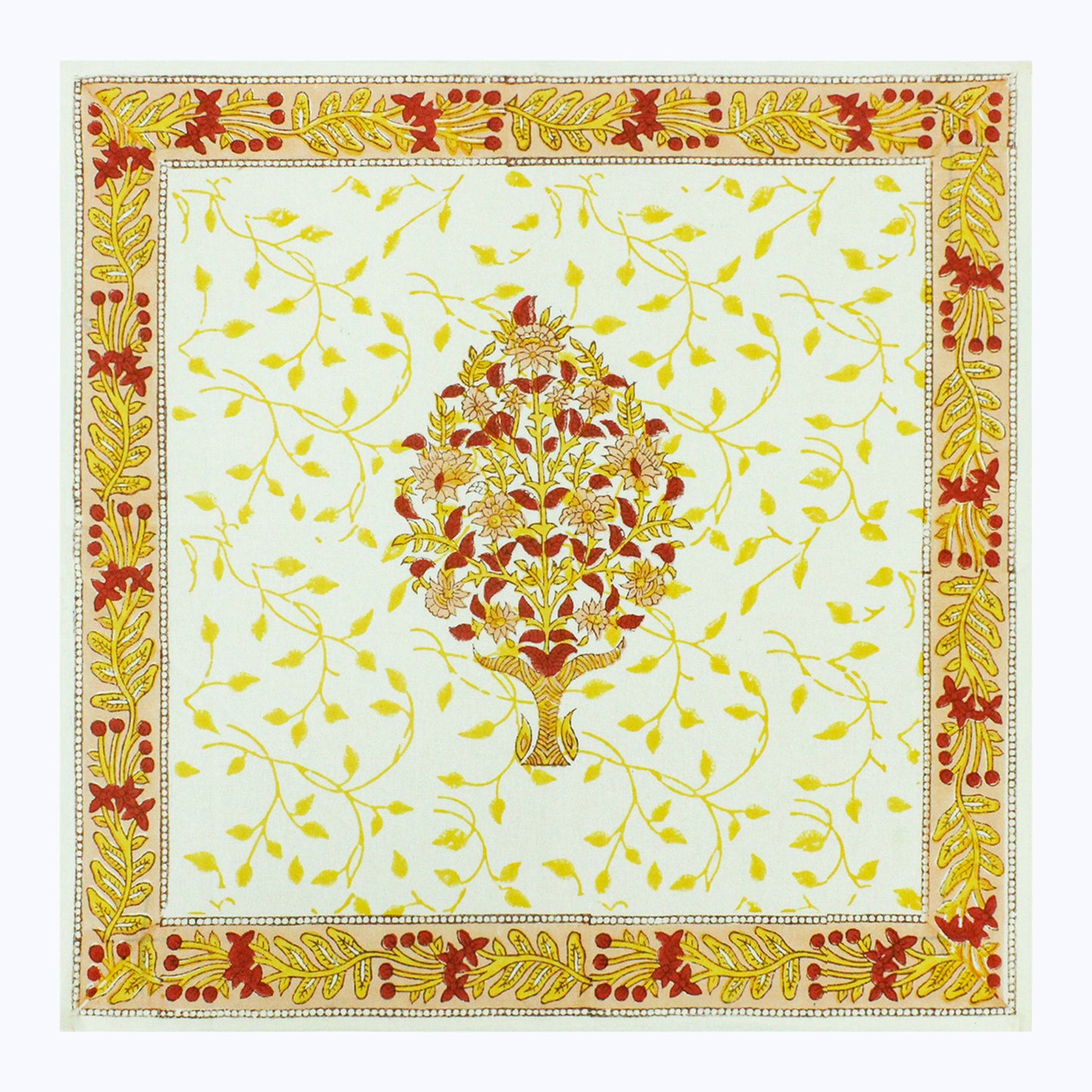Floral Yellow and White Hand Block Printed Cotton Set 4 Napkins - My Store