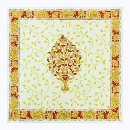 Floral Yellow and White Hand Block Printed Cotton Set 4 Napkins - My Store