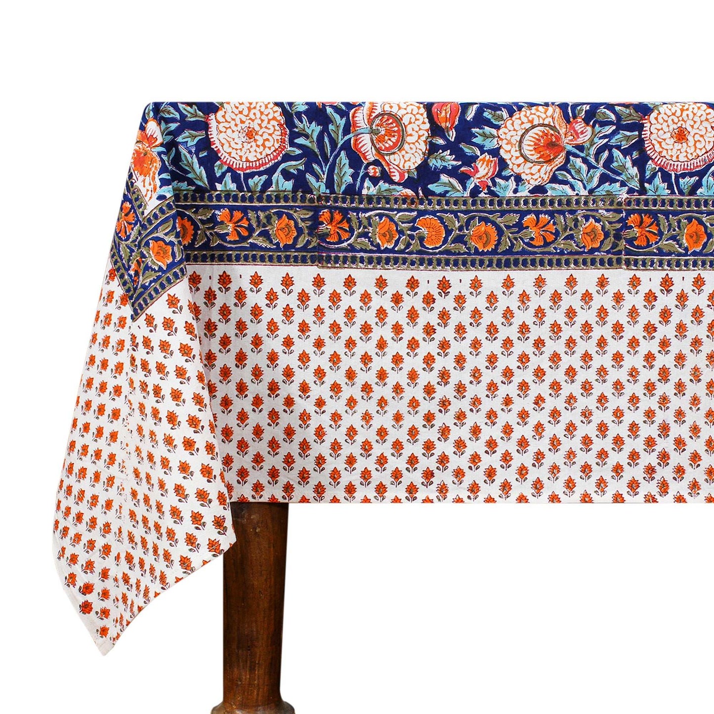 Indian Handmade Cotton Blue & Orange Wedding Tablecloth - My Store