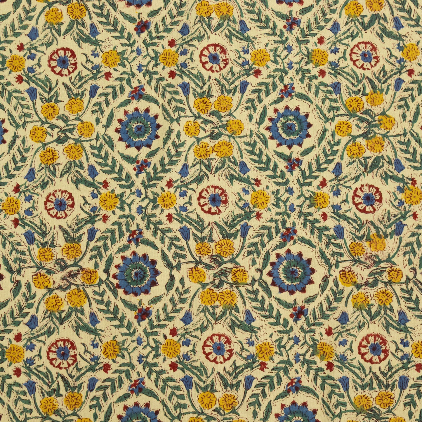 Cotton Bedsheet – Hand Block Floral Print – Yellow & Blue – King, Queen, Twin Sizes - My Store