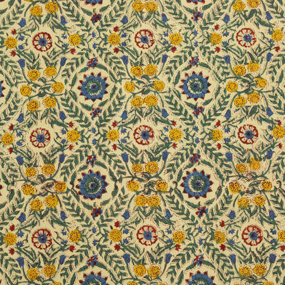 Cotton Bedsheet – Hand Block Floral Print – Yellow & Blue – King, Queen, Twin Sizes - My Store