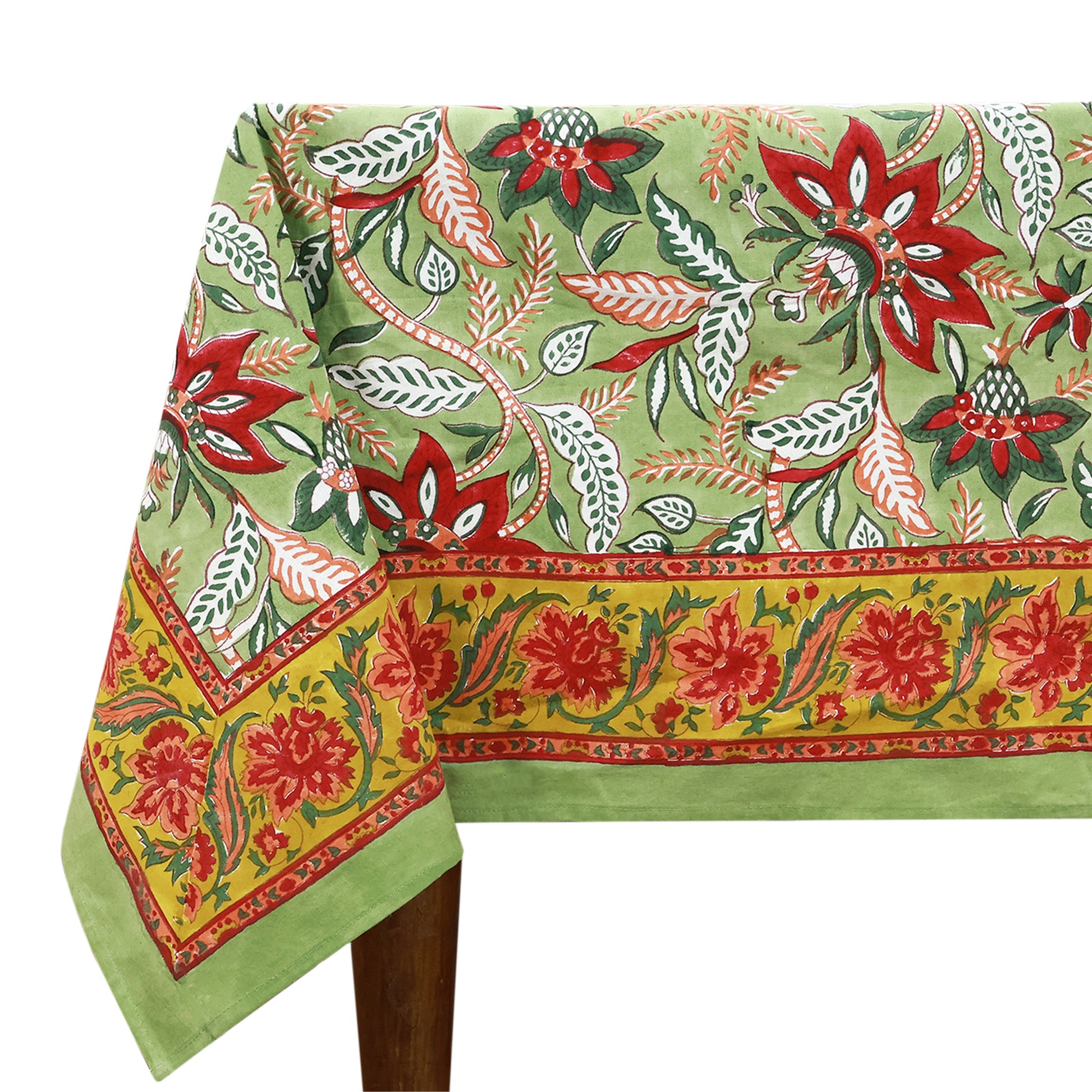 Red Green Block Printed Cotton Tablecloth And Dinning Table Cover - My Store