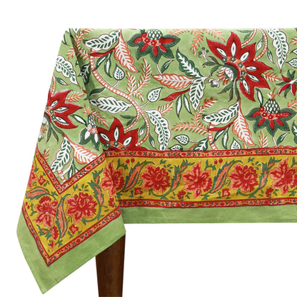 Red Green Block Printed Cotton Tablecloth And Dinning Table Cover - My Store