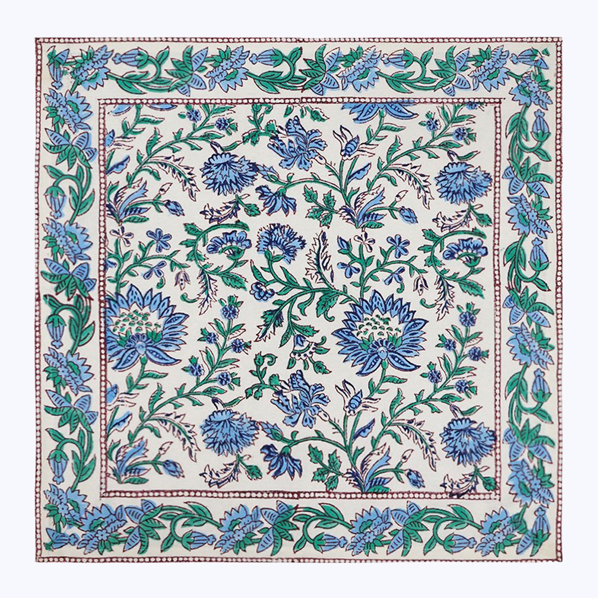 Blue and Green Handmade Block Printed Cotton Napkins Set Of 4 - My Store