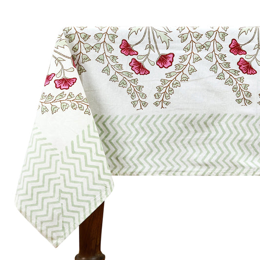 Natural Hand Block Printed White Red Tablecloth For Dinning Decor - My Store