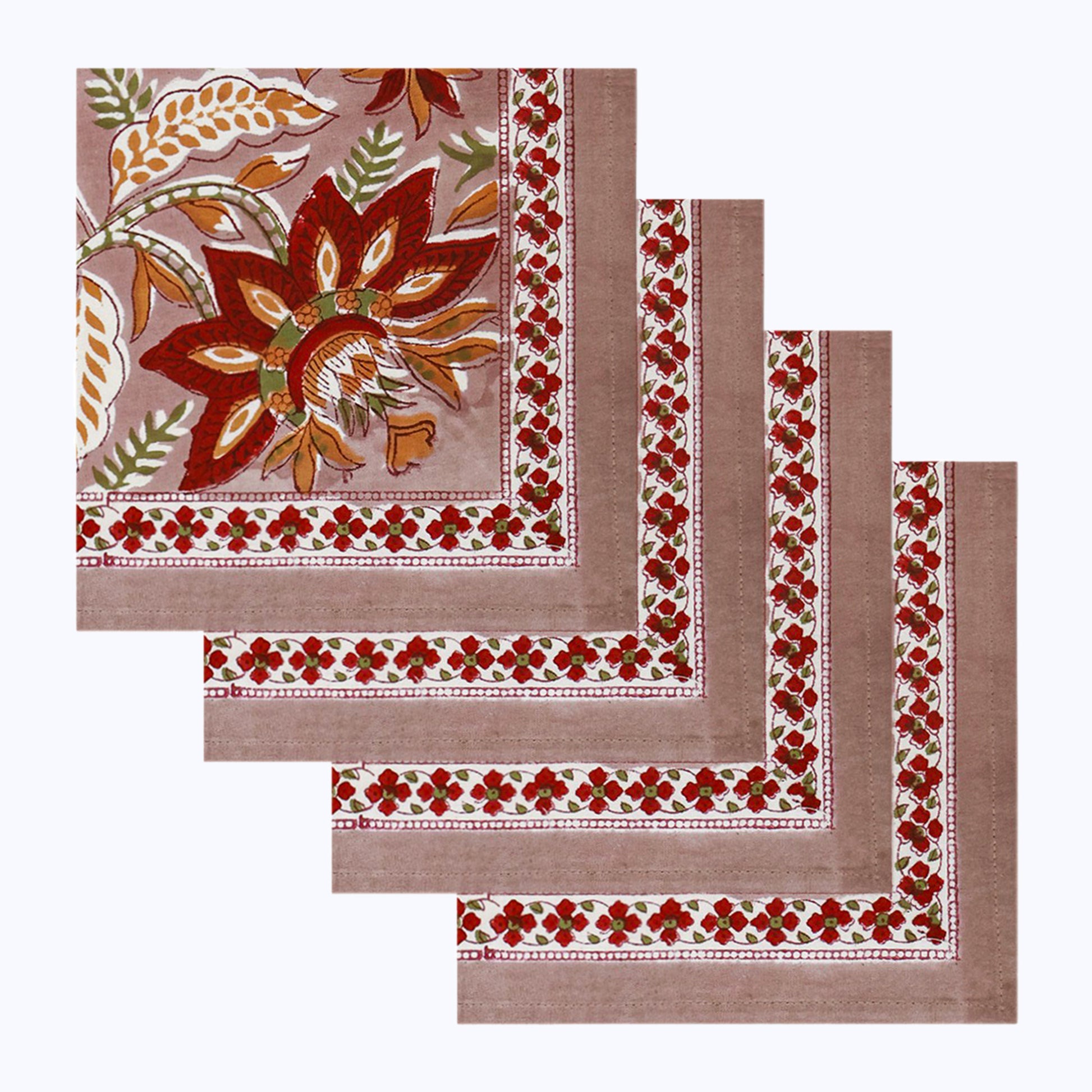 Indian Handmade Block Printed Cotton Napkins Set Of 4 Pieces - My Store