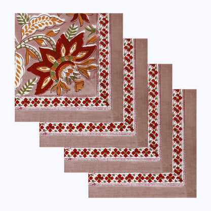 Indian Handmade Block Printed Cotton Napkins Set Of 4 Pieces - My Store