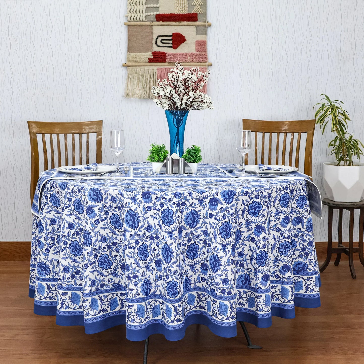 Block Printed Round Tablecloth, Indian Floral Printed Round Table Cover - My Store