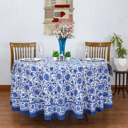 Block Printed Round Tablecloth, Indian Floral Printed Round Table Cover - My Store