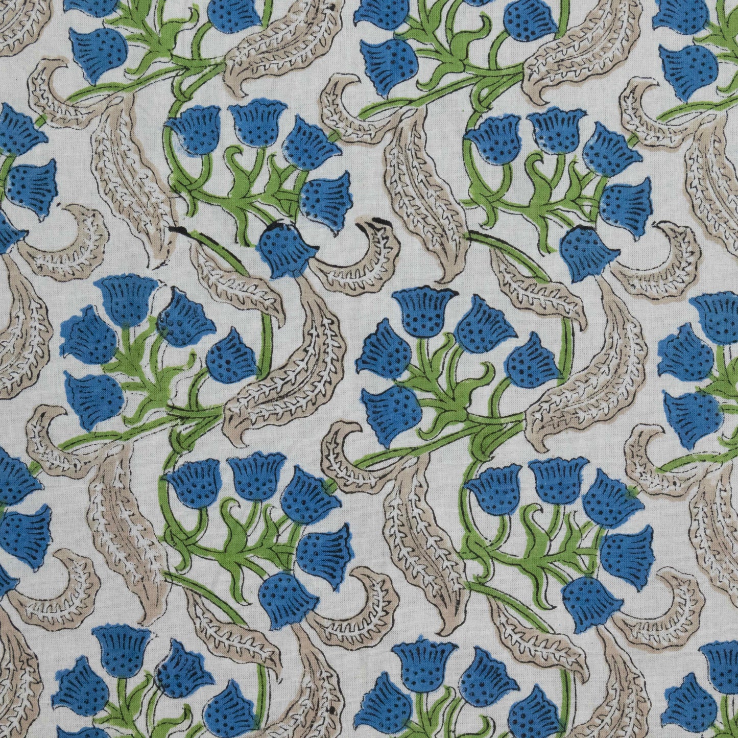 Cotton Bedsheet – Hand Block Floral Print – White & Green – King, Queen, Twin Sizes - My Store