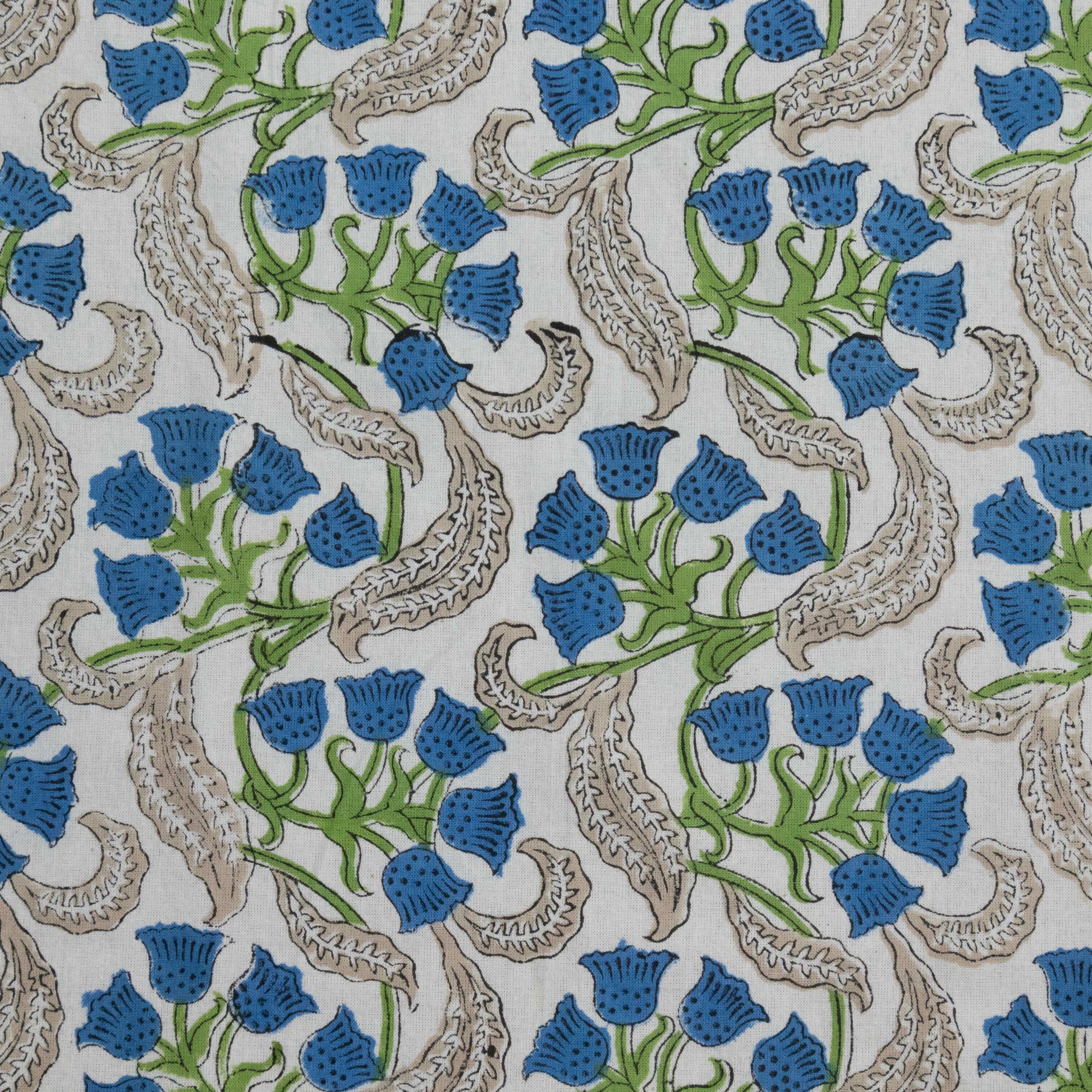 Cotton Bedsheet – Hand Block Floral Print – White & Green – King, Queen, Twin Sizes - My Store