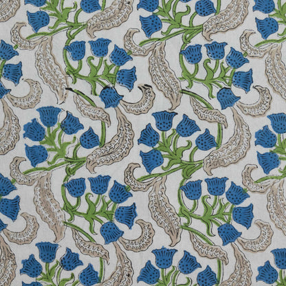 Cotton Bedsheet – Hand Block Floral Print – White & Green – King, Queen, Twin Sizes - My Store