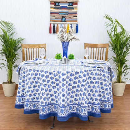 Blue & White Round Tablecloth, Custom Size Table Linens - My Store