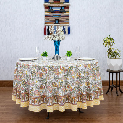 Teal Blue and White Floral Table Cloth, Block Printed Table Cover, Round Table Cloth - My Store