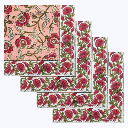 Indian Handmade Block Printed Cotton Napkins Set Of 4 - My Store