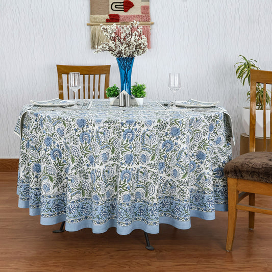 Blue and White Floral Table Cloth - Luxury Round Table Cloth - Valentine Table Cover - My Store