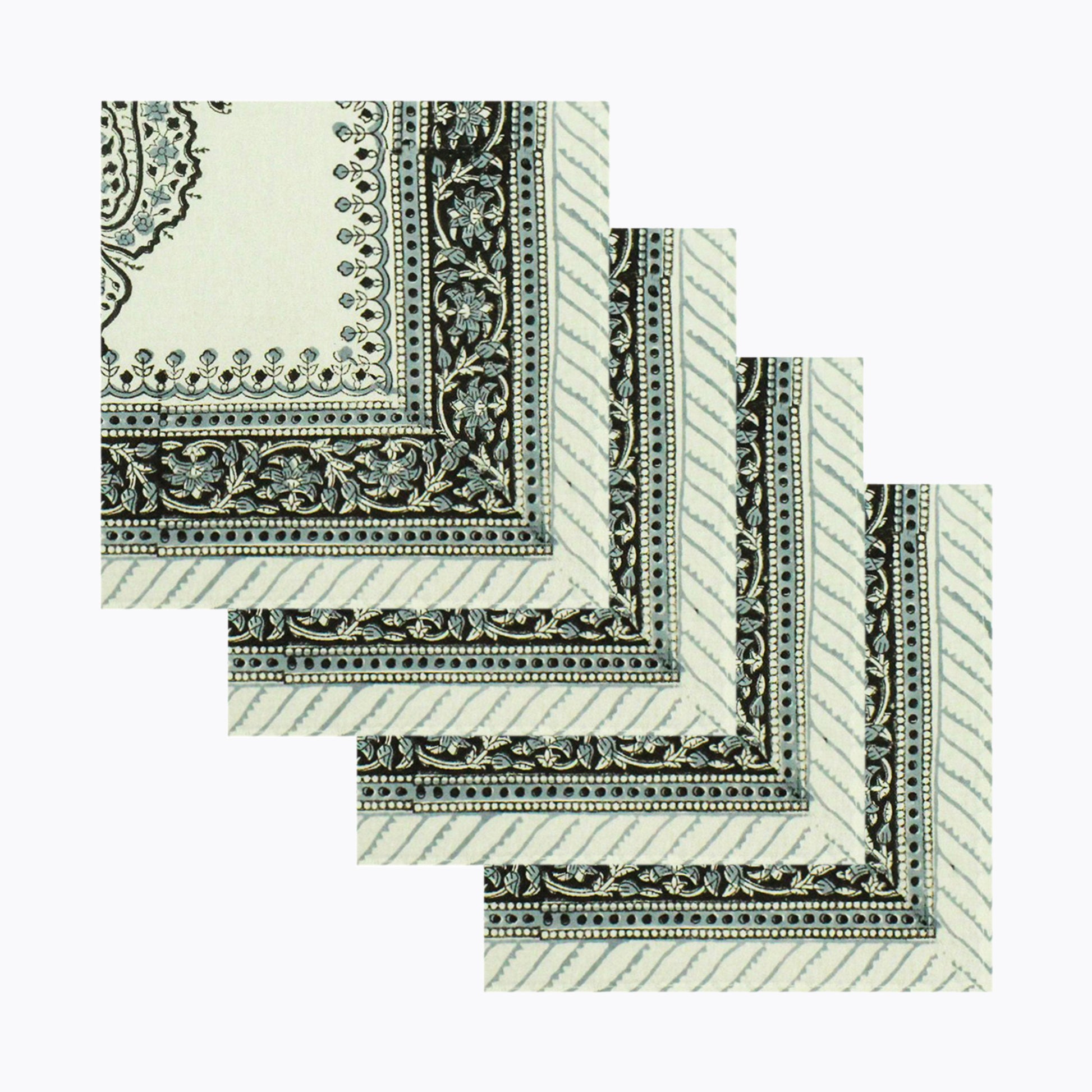 Indian Block Print Napkins Grey and White Set Of 4 Napkins - My Store