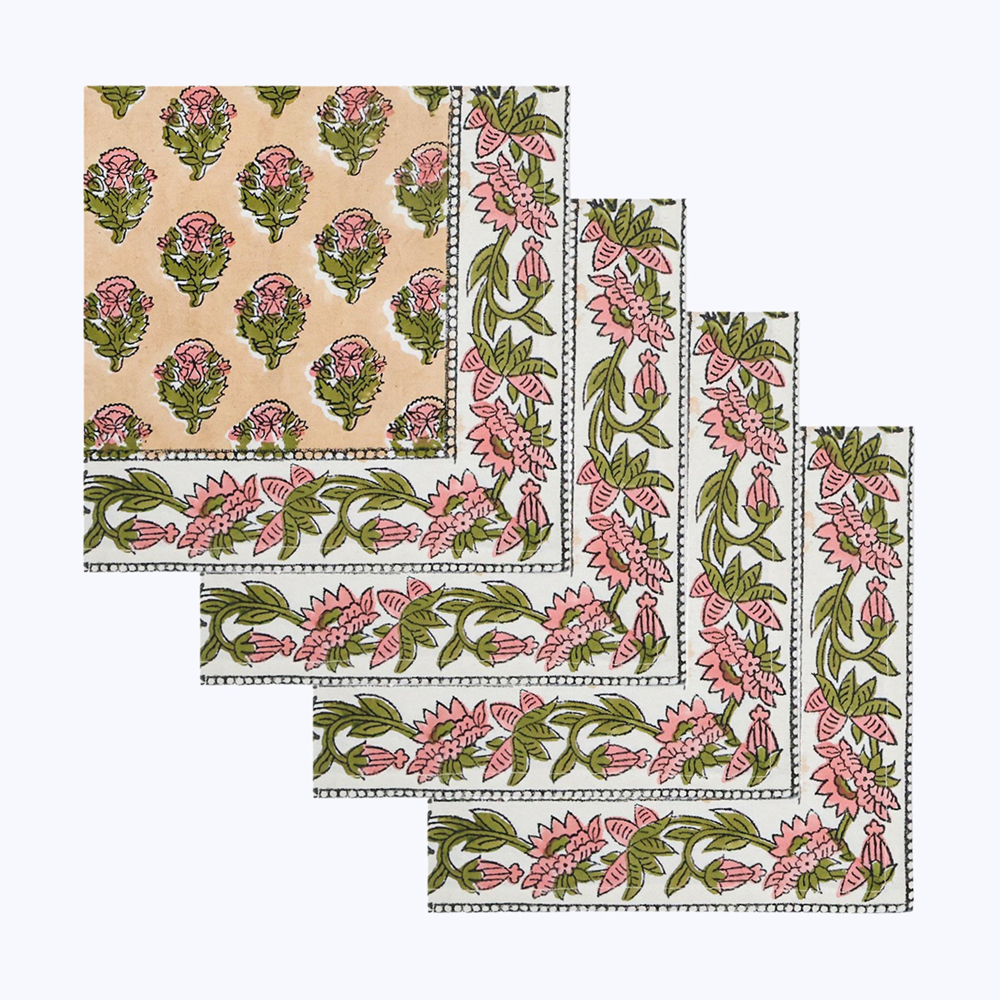 Indian Handmade Block Printed Cotton Napkins Set Of 4 - My Store