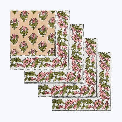 Indian Handmade Block Printed Cotton Napkins Set Of 4 - My Store