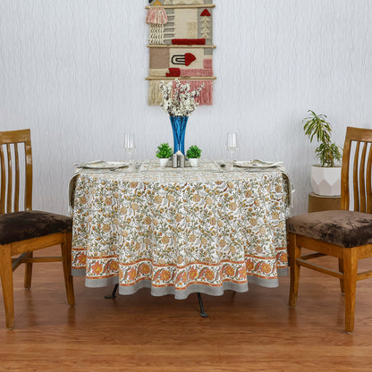 Grey and White Floral Block Printed Table Cloth For Valentine Decor - My Store