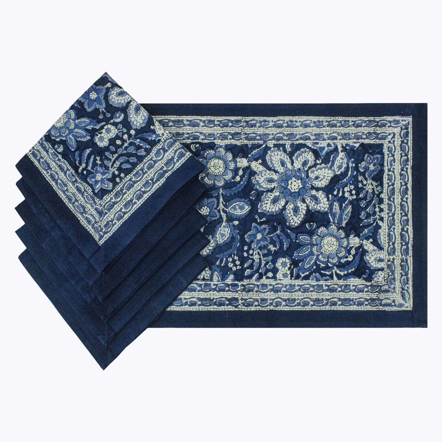 Block Printed Cotton Floral Pattern for Wedding Set Of 4 Napkins - My Store