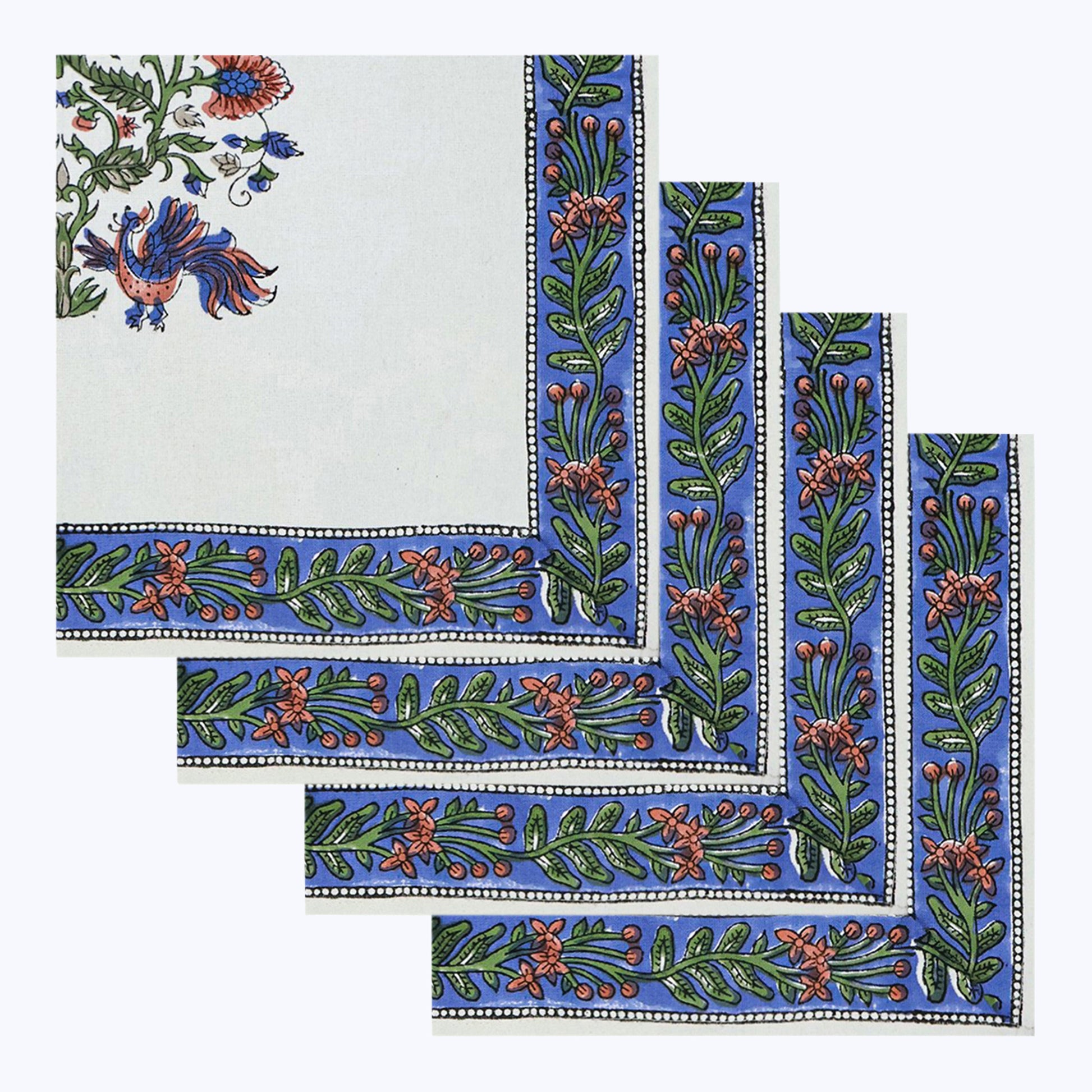 Purple and White Hand Block Printed Cotton Napkins Set Of 4 - My Store