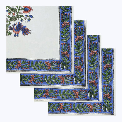 Purple and White Hand Block Printed Cotton Napkins Set Of 4 - My Store